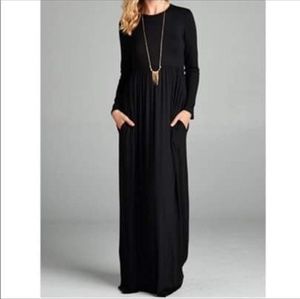 Dresses - Black maxi long sleeve high waist casual dress Dresses - Black maxi long sleeve high waist casual dress